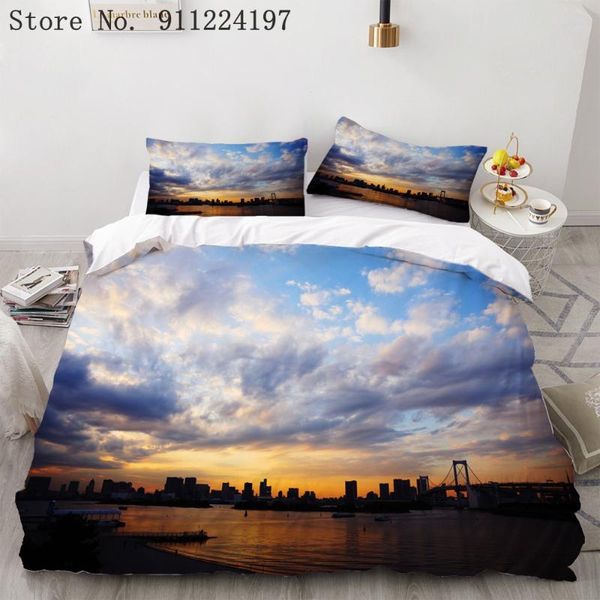 

bedding sets beautiful scenery duvet cover sky seaside and city comforter set single double  king size bed for bedroom decor