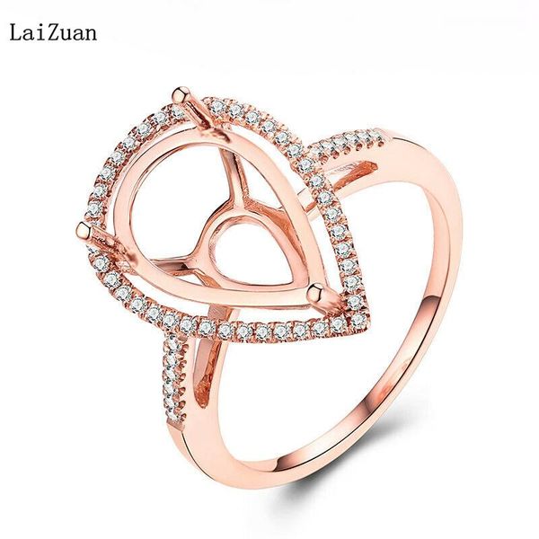 

cluster rings pear 14x9mm 0.2ct si/h diamonds semi mount fine wedding ring solid 14k rose gold, Golden;silver