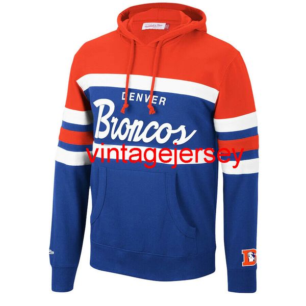 

denver mitchell & ness head coach pullover hoodie s-3xl, Blue;black