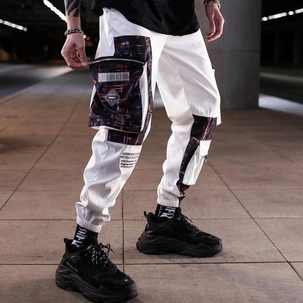 

men's pants men vintage cargo mens hiphop khaki pockets joggers male korean fashion sweatpants winter overalls, Black
