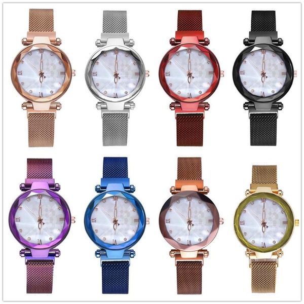 

wristwatches women watches mesh stainless magnetic buckle romantic starry sky watch female alloy quartz wrist clock relogio feminino, Slivery;brown
