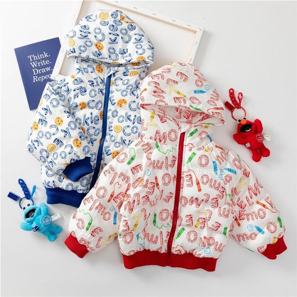 

down coat toddler girls winter clothes korea style letter bird padded plus fleece thickening thermal warm short coats for baby, Blue;gray