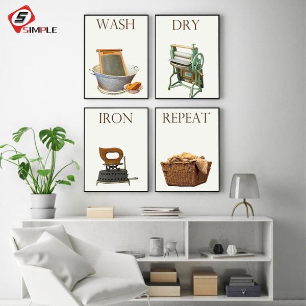

paintings vintage laundry wall art print canvas painting nordic poster wash dry fold repeat sign pictures home decoration modular