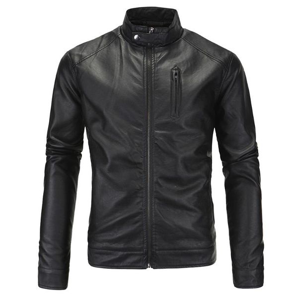 

men's fur & faux brand vintage leather jacket men pu motorcycle fashion zipper coat spring autumn black