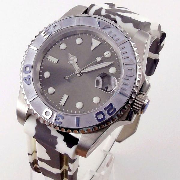 

wristwatches 40mm grey mechanical automatic men watch sapphire crystal dial nh35 miyota 8215 rubber strap, Slivery;brown