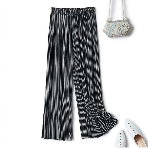 

women's pants & capris 2021 summer fashion fold striped wide leg elegant casual ankle length flared, Black;white