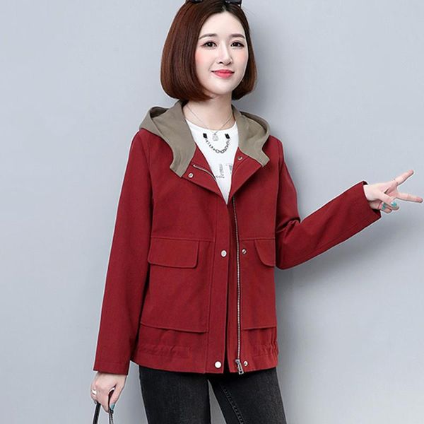 

women's jackets casual loose hooded women plus size 4xl long sleeve windbreakers spring big pocket splicing korean coats, Black;brown