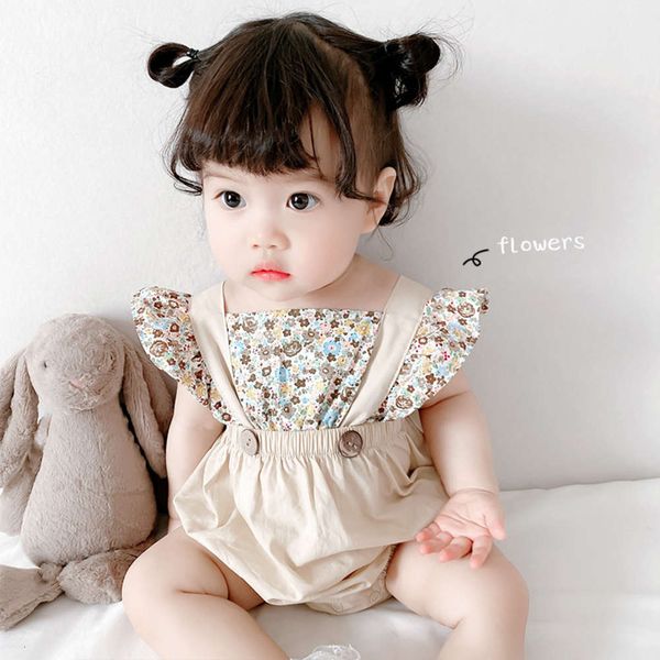 

baby summer girl's floral short sleeve bag fart suit, White