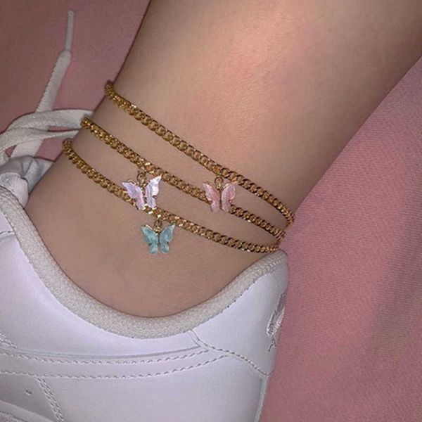 

butterfly charm anklet chain summer beach gold ankle chains foot bracelet fashion jewelry will and sandy gift, Red;blue