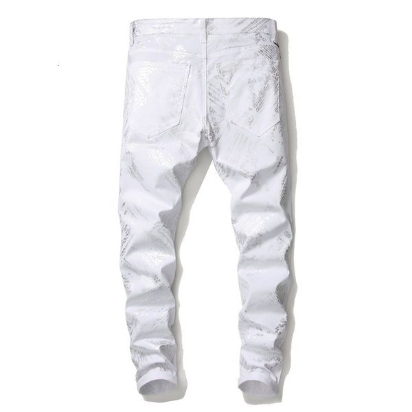 

men's jeans fashionable denim brem pants of white men printed hip hop fine tuning pencils streetwear harajuku breeches casual bhgw, Blue