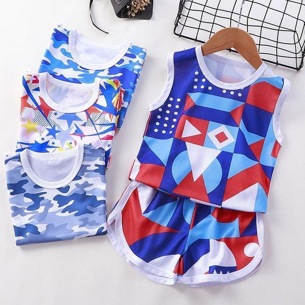 

running sets kids' breathable vest suit sports outdoor training summer basketball and football absorb sweat o-neck undershirt, Black;blue