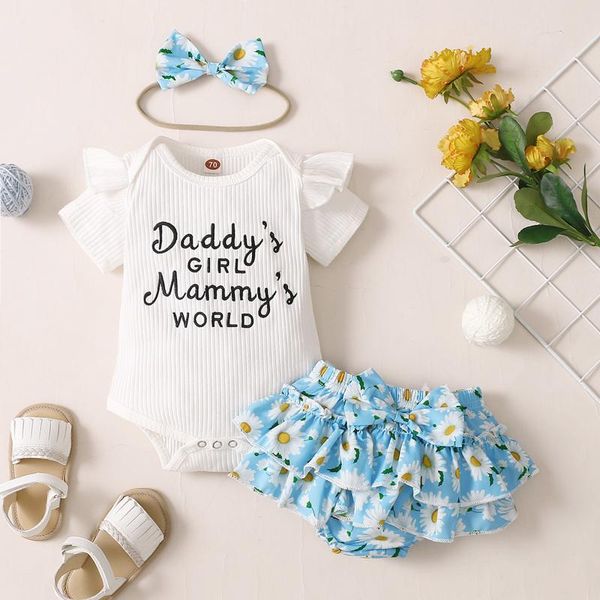 

clothing sets cotton baby girls summer two piece sleeveless children fashion ribbed clothes suit casual daisy print outfits, White