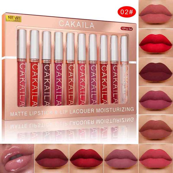 10 pc Cakaila batom fosco antiaderente impermeável longa duração labial labelo label lip-stick mercadorias de maquiagem para mulheres 20sets / lote dhl