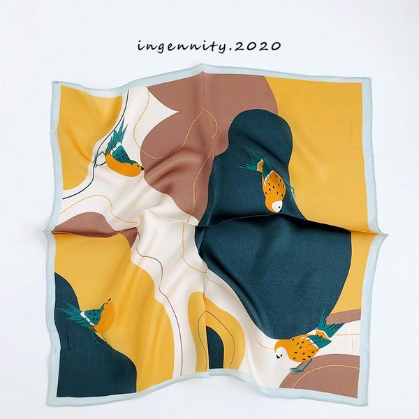 

scarves fashion 2021 women summer100% silk neck scarf for hair headband luxury design print square lady bandana kerchief, Blue;gray