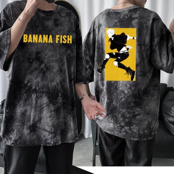 

men's t-shirts anime tie dye t-shirt banana fish print o-neck summer, White;black