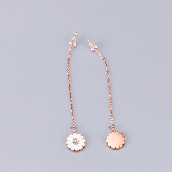 

charm daisy flower tassel drop dangle earrings titanium steel long hanging pendant ear jewelry for women girls gift & chandelier, Silver
