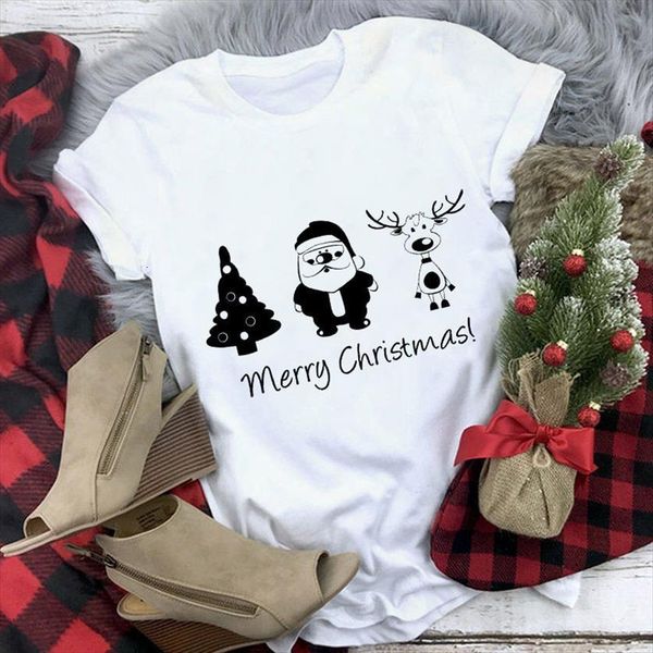 

cute reindeer all seasons fashion women t shirt christmas harajuku short sleeved white clothes