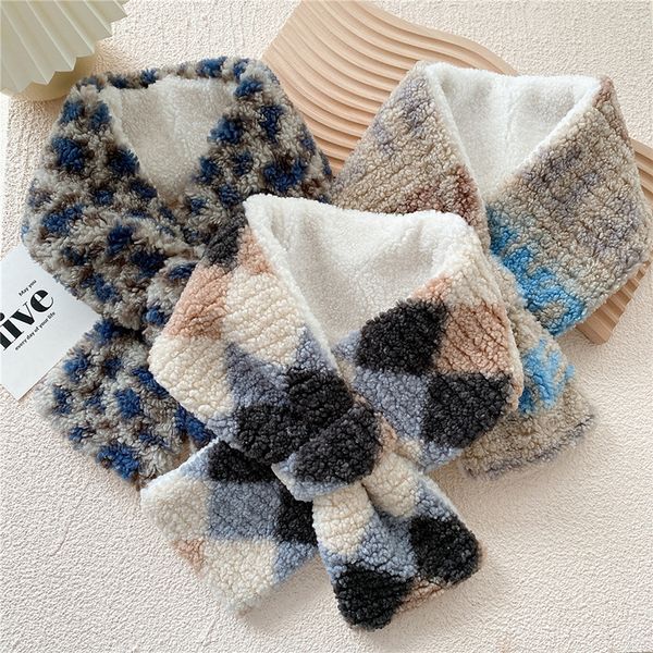 

autumn winter warm scarf fashion faux rabbit fur plush cross collar scarves shawl color-block scarfs, Red;brown