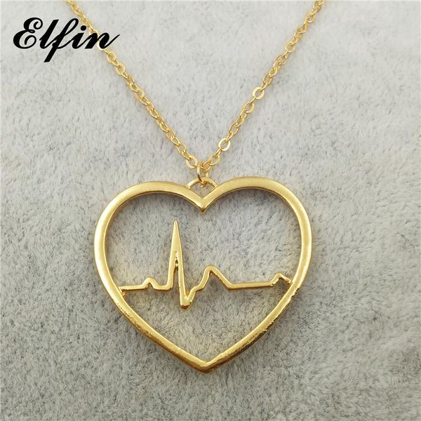 

pendant necklaces 4 colors trendy heartbeat necklace electrocardiogram heart women jewellery, Silver