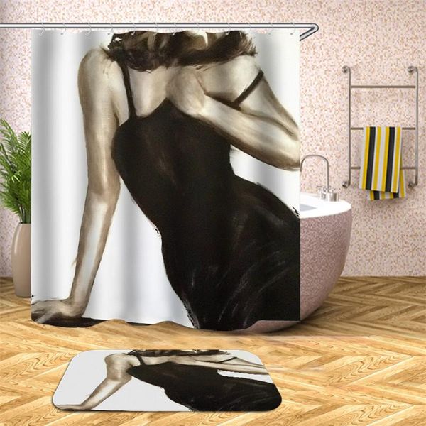 

beauty sketch art shower curtain polyester waterproof fabric knitted for home decor curtains