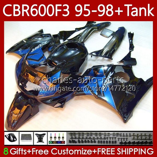 Corpo + Tanque para Honda CBR600 CBR 600 F3 FS CC 600F3 95 96 97 98 Bodywork 64No.84 CBR600F3 CBR600FS 600cc 1995 1996 1997 1998 600FS CBR600-F3 95-98 Blue Black Fairings Kit