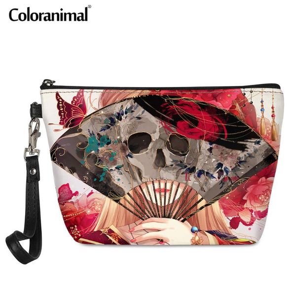 

coloranimal vintage skull face girls pattern women tote cosmetic case functional ladies clutch make up pouch mini pu wash bags & cases