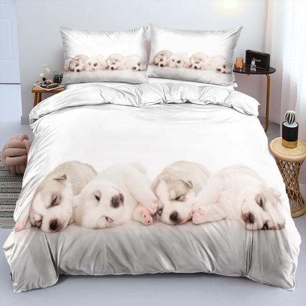 

bedding sets 3d pet dogs bedclothes white quilt cover comforter covers set pillow shames twin king  double single size custom bed linen