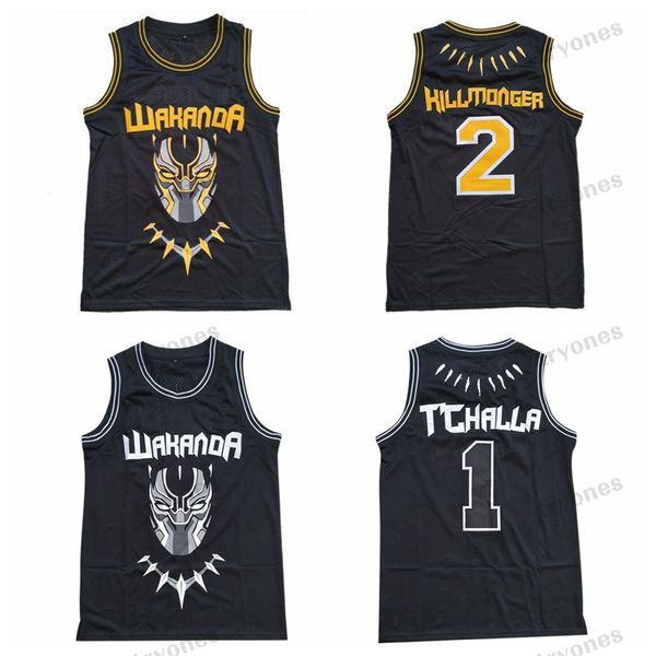 

mens black panther wakanda movie jersey #1 t'challa #2 killmonger stitched basketball jerseys s