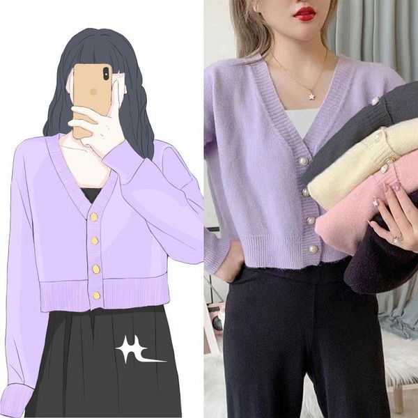 

women's knits & tees cardigan women sweater knit female little pure color short paragraph v-neck long-sleeve sweaters fashion wbxzf131, White