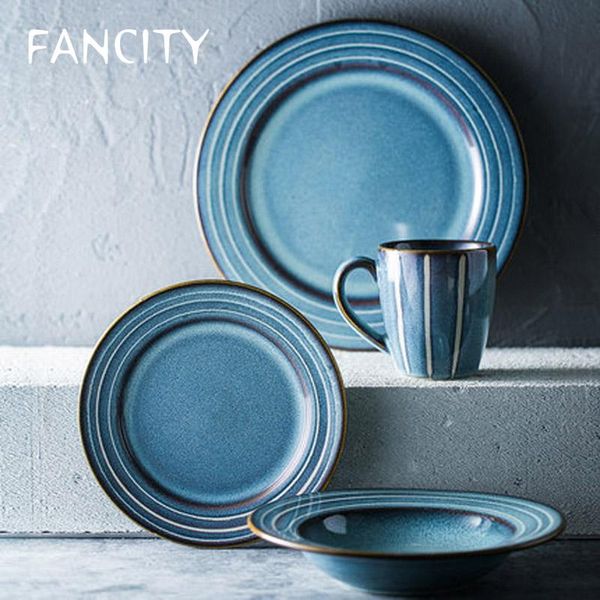 

dishes & plates fancity european style retro kiln glazed ceramic tableware western dinner plate steak pasta straw hat soup