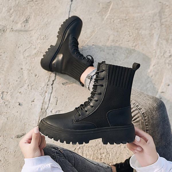 

boots summer motorcycle breathable elastic thin short socks women spring, Black