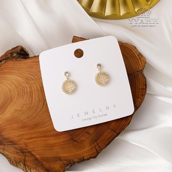 

compact female miniature zircon round fuzi earrings temperament stud, Golden;silver