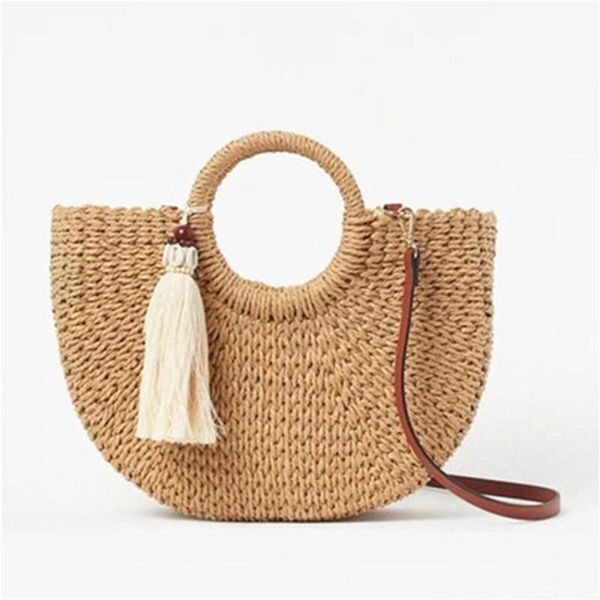 

evening bags fashion womens straw hand-woven messenger bohemian shoulder bag 2021 summer moon shape seaside resort women tote