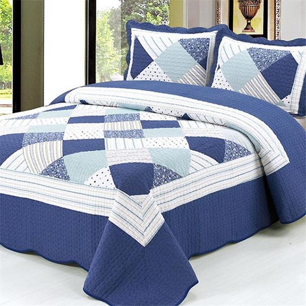 

3pcs fashion bedding cotton quilt set quilted bedspread with pillowcases geometric plaid cubrecam bed cover colcha coverlet comforters & set