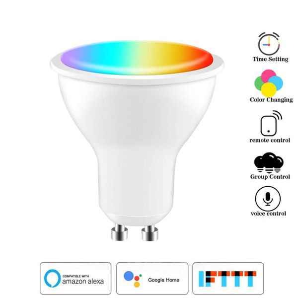 

bulbs gu10 led lamp color spotlight smart bulb rgb+cw app remote control 4w 2700-6500k tuya life alexa google home