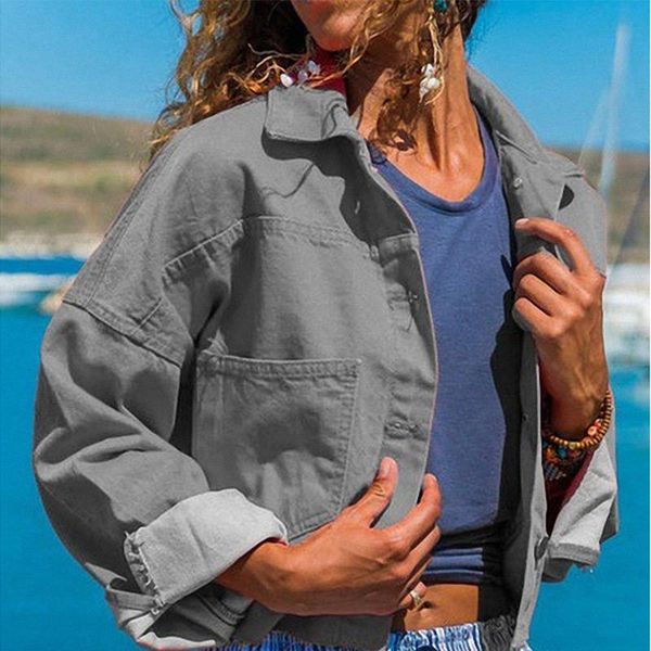 

women's jackets plus size 5xl spring denim short jacket turn-down collar female jeans coat 2021 streetwear solid casual ladies, Black;brown