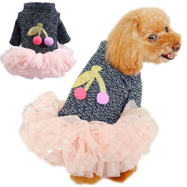 

dog apparel dress winter star pink tulle clothes dresses warm coat wool tutu skirt spring cherry costume outfit for small dogs pug