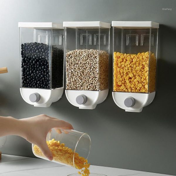 

wall mounted press cereals dispenser grain storage box dry container organizer kitchen accessories tools 700/1000ml bottles & jars