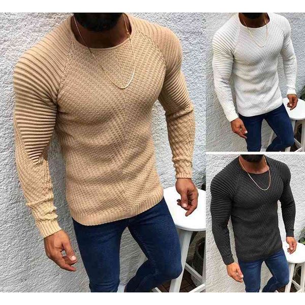 

2020 new men's slim fit o-neck sweater male high street pleated sweaters pullover solid color long sleeve knitted pullovers1, White;black