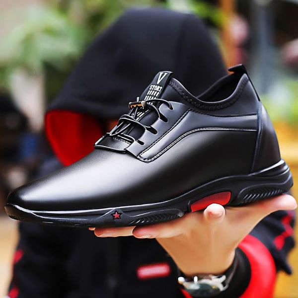 

dress shoes fall 2021 men's genuine leather leisure lace fashion height increases comfortable, Black