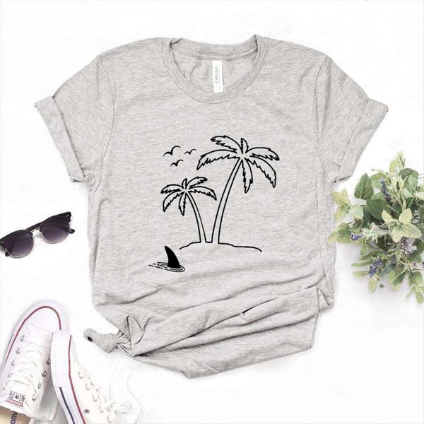 

palm tree print cotton women t shirt casual funny yong girl tee a 1377, White