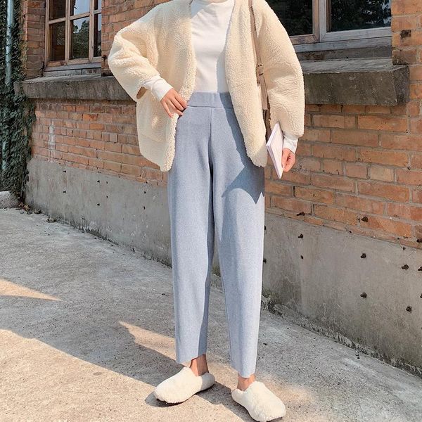 

women's pants & capris fashion trousers women wide leg autumn winter causal high waist korean straight loose femme, Black;white