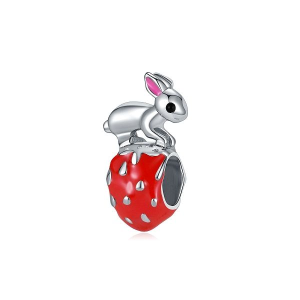 

fits pandora bracelets 20pcs strawberry & rabbit enamel charms beads silver charms bead for women diy european necklace jewelry, Black