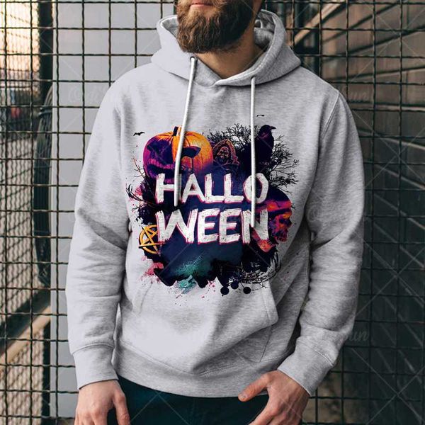 

men's hoodies & sweatshirts fashion street minimalist style halloween horror pattern men's/women's spring and autumn personal, Black