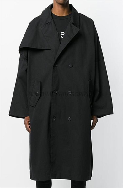 

men's trench coats spring lapel solid color long double breasted men windbreaker ultra loose casual coat, Tan;black