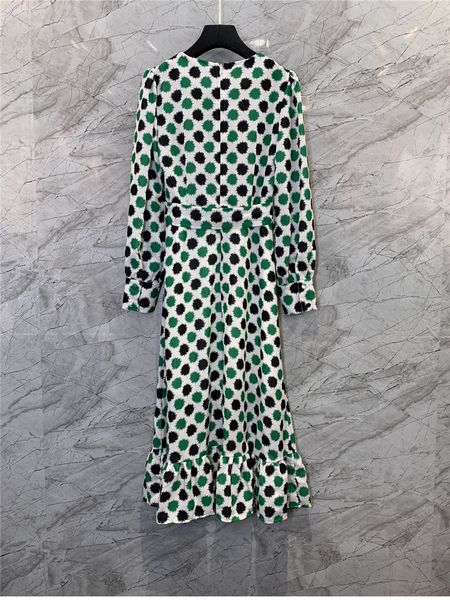 

v-neck printed waist-controlled slimming dress womens autumn european and american new elegant elegant dress 9u, White;black