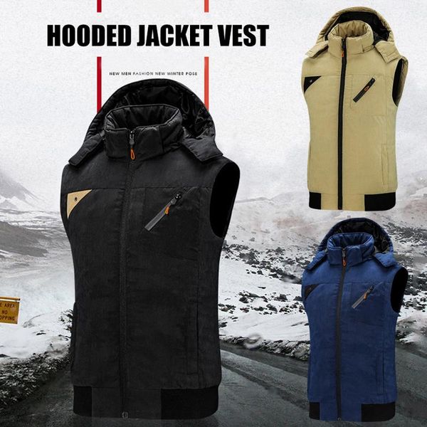 

running jackets durbale men's casual warm down vest with removable hooded stylish wadded coat fea889, Black;red