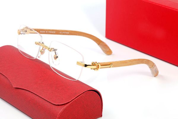 

Designer Sunglasses Women Transparent Polarize Rectangular Sunglass UV400 Rimless Fashion Sport Gold Metal Tea Color Wood Frames Male and Female Brand Eyeglasses