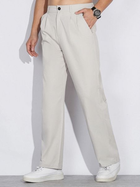 

men slant pocket fold pleated pants s3i4#, Black