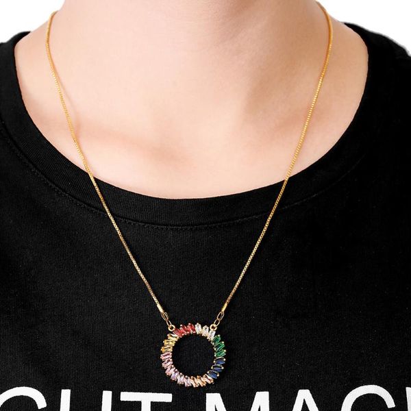 

pendant necklaces exquisite workmanship wedding jewelry micro pave rainbow zircon charm statement cubic zirconia necklace, Silver